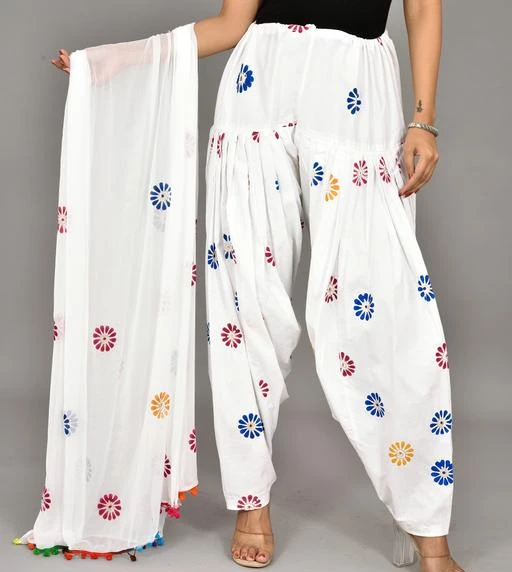 Fcity In Vrnda Women Cotton Printed Patiala And Dupatta Set Sizewhite