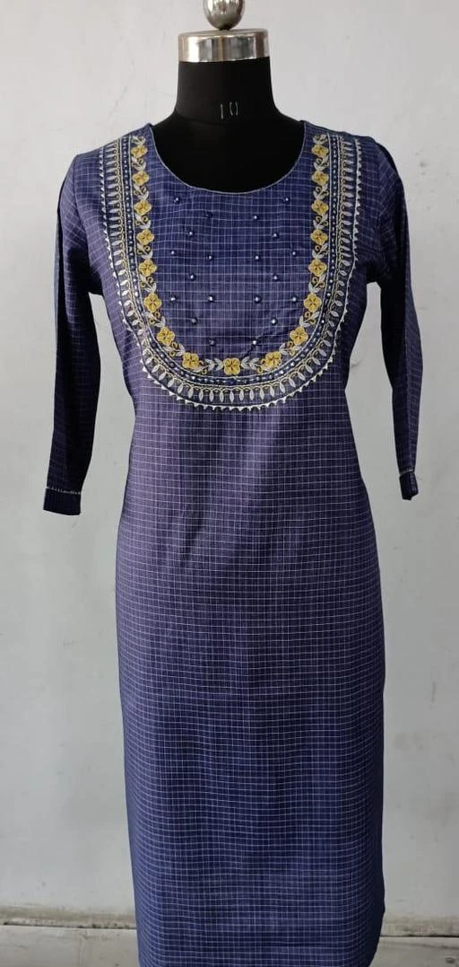 Checkout this latest Kurtis
Product Name: *Casual Women  Indigo Blue Cotton Straight  kurta with Heavy Handwork*
Fabric: Cotton
Sleeve Length: Three-Quarter Sleeves
Pattern: Embroidered
Combo of: Single
Sizes:
M (Bust Size: 38 in, Size Length: 46 in) 
L (Bust Size: 40 in, Size Length: 46 in) 
XL (Bust Size: 42 in, Size Length: 46 in) 
Country of Origin: India
Easy Returns Available In Case Of Any Issue


SKU: 236
Supplier Name: 4U Creation

Code: 454-17172100-0711

Catalog Name: Women Cotton High- Slit Embroidered Yellow Kurti
CatalogID_3450687
M03-C03-SC1001