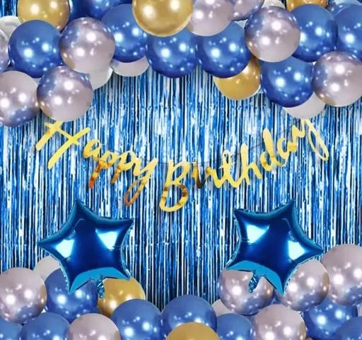 Happy Birthday Decoration Set With White Net Decoration, Blue