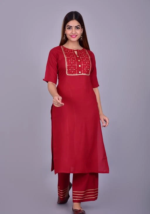 Checkout this latest Kurta Sets
Product Name: *Women Rayon A-line Embroidered Long Kurti With Palazzos*
Kurta Fabric: Rayon
Bottomwear Fabric: Rayon
Fabric: No Dupatta
Sleeve Length: Short Sleeves
Set Type: Kurta With Bottomwear
Bottom Type: Palazzos
Pattern: Embroidered
Multipack: Single
Sizes:
S (Bust Size: 36 in, Shoulder Size: 13 in, Kurta Waist Size: 34 in, Kurta Hip Size: 36 in, Kurta Length Size: 45 in, Bottom Waist Size: 28 in, Bottom Hip Size: 30 in, Bottom Length Size: 39 in) 
M (Bust Size: 38 in, Shoulder Size: 13.5 in, Kurta Waist Size: 36 in, Kurta Hip Size: 38 in, Kurta Length Size: 45 in, Bottom Waist Size: 30 in, Bottom Hip Size: 32 in, Bottom Length Size: 39 in) 
L (Bust Size: 40 in, Shoulder Size: 14 in, Kurta Waist Size: 38 in, Kurta Hip Size: 40 in, Kurta Length Size: 45 in, Bottom Waist Size: 32 in, Bottom Hip Size: 34 in, Bottom Length Size: 39 in) 
XL (Bust Size: 42 in, Shoulder Size: 14.5 in, Kurta Waist Size: 40 in, Kurta Hip Size: 42 in, Kurta Length Size: 45 in, Bottom Waist Size: 34 in, Bottom Hip Size: 36 in, Bottom Length Size: 39 in) 
XXL (Bust Size: 44 in, Shoulder Size: 15 in, Kurta Waist Size: 42 in, Kurta Hip Size: 44 in, Kurta Length Size: 45 in, Bottom Waist Size: 36 in, Bottom Hip Size: 38 in, Bottom Length Size: 39 in) 
XXXL (Bust Size: 46 in, Shoulder Size: 15.5 in, Kurta Waist Size: 44 in, Kurta Hip Size: 46 in, Kurta Length Size: 45 in, Bottom Waist Size: 38 in, Bottom Hip Size: 40 in, Bottom Length Size: 39 in) 
4XL (Bust Size: 48 in, Shoulder Size: 16 in, Kurta Waist Size: 46 in, Kurta Hip Size: 48 in, Kurta Length Size: 45 in, Bottom Waist Size: 40 in, Bottom Hip Size: 42 in, Bottom Length Size: 39 in) 
5XL (Bust Size: 50 in, Shoulder Size: 16.5 in, Kurta Waist Size: 48 in, Kurta Hip Size: 50 in, Kurta Length Size: 45 in, Bottom Waist Size: 42 in, Bottom Hip Size: 44 in, Bottom Length Size: 39 in) 
Country of Origin: India
Easy Returns Available In Case Of Any Issue


SKU: NFKP00110MARRON
Supplier Name: NEEL FAB & FASHION

Code: 126-17364673-7971

Catalog Name: NEEL FAB AND FASHION Women Rayon A-line Embroidered Long Kurti With Palazzos
CatalogID_3495324
M03-C04-SC1003