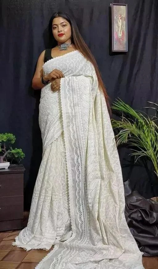 Quality Chikankari Hakoba Plus Saree / Aagyeyi Attractive  