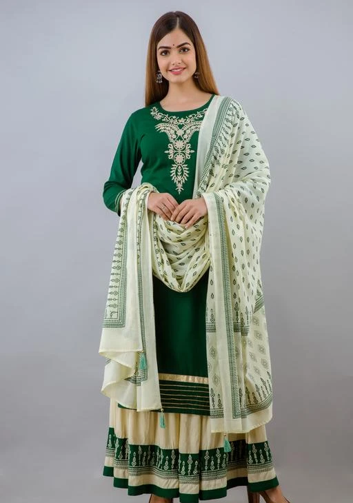 Checkout this latest Kurta Sets
Product Name: *SKY SHOPPIE Women Rayon Embroidery Straight kurta Printed Skirt & Dupatta Set For Girls/Womens/Ladies (Green)*
Kurta Fabric: Rayon
Bottomwear Fabric: Rayon
Fabric: Rayon
Sleeve Length: Three-Quarter Sleeves
Set Type: Kurta With Dupatta And Bottomwear
Bottom Type: Skirt
Pattern: Embroidered
Net Quantity (N): Single
Sizes:
S (Bust Size: 36 in, Kurta Length Size: 46 in) 
M (Bust Size: 38 in, Kurta Length Size: 46 in) 
L (Bust Size: 40 in, Kurta Length Size: 46 in) 
XL (Bust Size: 42 in, Kurta Length Size: 46 in) 
XXL (Bust Size: 44 in, Kurta Length Size: 46 in) 
Country of Origin: India
Easy Returns Available In Case Of Any Issue


SKU: 102SS217SET
Supplier Name: Suraj Creations

Code: 219-17544353-5592

Catalog Name: Kashvi Attractive Women Kurta Sets
CatalogID_3538100
M03-C52-SC1853