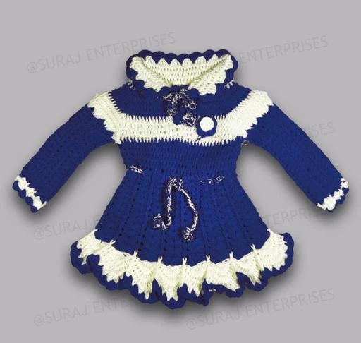 Handmade Woolen Sleeveless Frock Sweater Hair Band for Baby Girls  White  Pink  Tistook