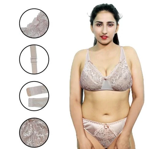  Women Lycra Bra Panty Set Self Design Cream Lingerie Set Pack Of  1 /