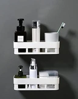 White Bathroom Wall Shelf Without Drilling Self Adhesive Shelf Bathroom  Shelf Waterproof Plastic Kitchen Shelves Floating Shelf