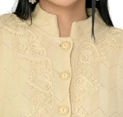 LADY WILLINGTON Women Woolen Round Neck Cardigan Heavy Front Embroidery  Daffodil Fabric Cardigan Winter Wear Pure