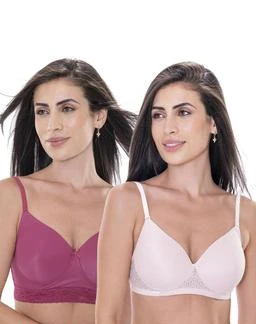 LIGHT PINK HALF LACY PADDED NON WIRED 3/4TH COVERAGE T-SHIRT BRA - COM –  AAVOW
