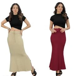 Women's Cotton Lycra (Blended) Full Elastic Saree Shapewear Petticoat Set  of 2 (Combo)