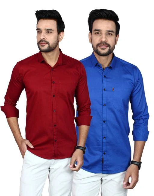 Checkout this latest Shirts
Product Name: *Shirt Combo*
Fabric: Cotton Blend
Sleeve Length: Long Sleeves
Pattern: Solid
Net Quantity (N): 2
Sizes:
M (Chest Size: 38 in, Length Size: 29 in) 
L (Chest Size: 40 in, Length Size: 30 in) 
XL (Chest Size: 42 in, Length Size: 31 in) 
XXL (Chest Size: 44 in, Length Size: 32 in) 
The ZACK O FORD company is dedicated for making high quality premium cotton shirt which has long sleeves with button cuffs, full buttoned placket on the front, yoke on the back, curved. Pair it with classy pants or pair of jeans and chinos for that dapper look. Good to go for any casual formal or party wear look
Country of Origin: India
Easy Returns Available In Case Of Any Issue


SKU: SE-15-Twill Combo-Maroon-Blue
Supplier Name: SANWARIYA ENTERPRISES

Code: 775-17774072-9591

Catalog Name: Trendy Graceful Men Shirts
CatalogID_3593115
M06-C14-SC1206