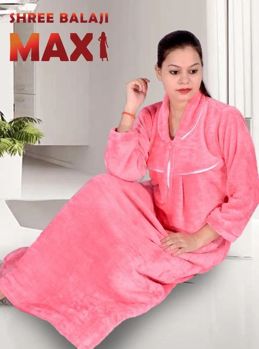fcity.in - Shree Balaji Maxi Women Woolen Front Open Full Sleeve Nighty  Night