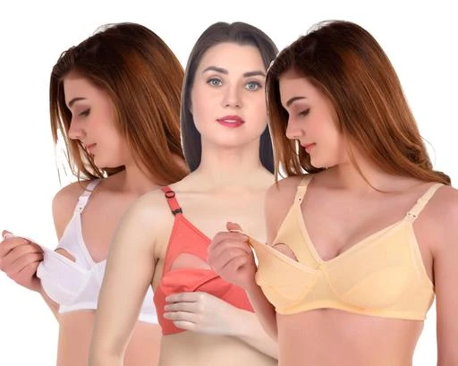  Mtc Women Non Padded Nonwired Poly Cotton Feeding Bra Pack Of 3 /