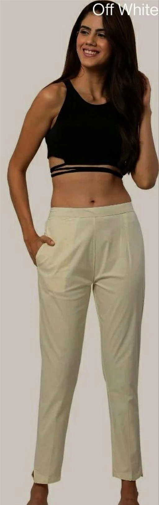 Cbc Vastra COTTON PANTS FOR WOMEN OFF WHITE Womens Off White summer  Trousers Cotton Pants For