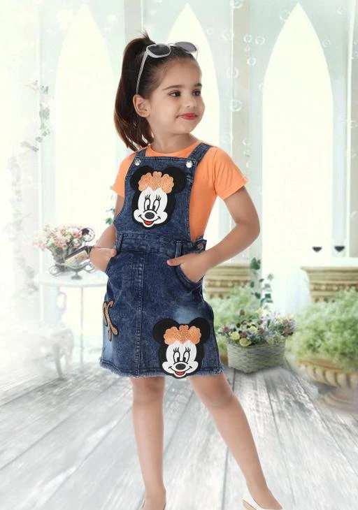  Cutie Stylish Mickey Denim Girl Skirt Dungaree With Tshirt Pretty