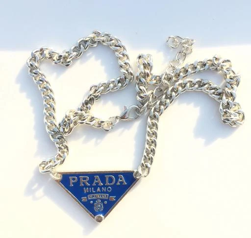  - Pinterest Inspired Highly Silver Plated Vintage Prada Necklace  For