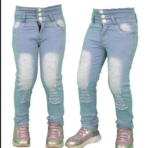 Kids Girls 5 Button Denim Jeans, Jeans Top, cargo pants, baggy