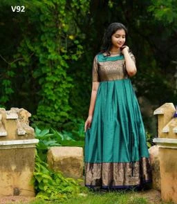 Buy Green Cotton Embroidered Party Wear Flare Gown With Koti Online