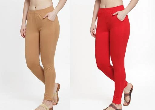 Plain Red Colour Full Length Cotton Lycra Leggings, Size: Large at