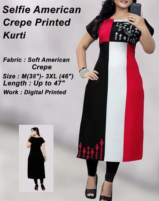 Selfie american outlet crepe printed kurtis