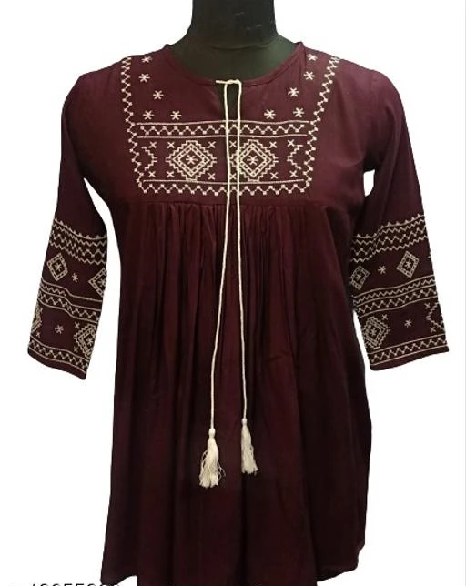Checkout this latest Tops & Tunics
Product Name: *Trendy tops For Girls And Womens*
Fabric: Rayon
Sleeve Length: Three-Quarter Sleeves
Pattern: Embroidered
Net Quantity (N): 1
Sizes:
M, L, XL, XXL
Country of Origin: India
Easy Returns Available In Case Of Any Issue


SKU: KartX195
Supplier Name: Kartx Exports

Code: 623-18655262-0711

Catalog Name: Karleep Women Tops & Tunics
CatalogID_3808367
M04-C07-SC1020