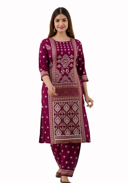 Checkout this latest Kurta Sets
Product Name: *Kurta Pant Set*
Kurta Fabric: Rayon
Bottomwear Fabric: Rayon
Fabric: Rayon
Sleeve Length: Three-Quarter Sleeves
Set Type: Kurta With Bottomwear
Bottom Type: Pants
Pattern: Printed
Net Quantity (N): Single
Sizes:
S, M, L, XL (Bust Size: 42 in, Kurta Length Size: 38 in, Bottom Waist Size: 39 in, Bottom Hip Size: 39 in, Bottom Length Size: 38 in) 
XXL, XXXL
Country of Origin: India
Easy Returns Available In Case Of Any Issue


SKU: AA023
Supplier Name: FASHION POINT

Code: 884-19040084-8271

Catalog Name: Kashvi Fashionable Women Kurta Sets
CatalogID_3904316
M03-C04-SC1003