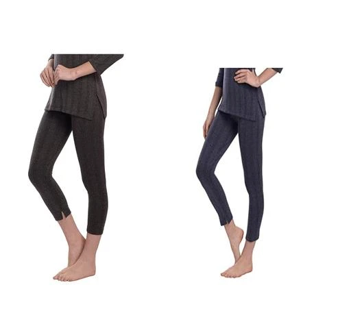  Women Skinny Fit Cotton Thermal Leggings Pack Of 2 / Thermal  Bottoms