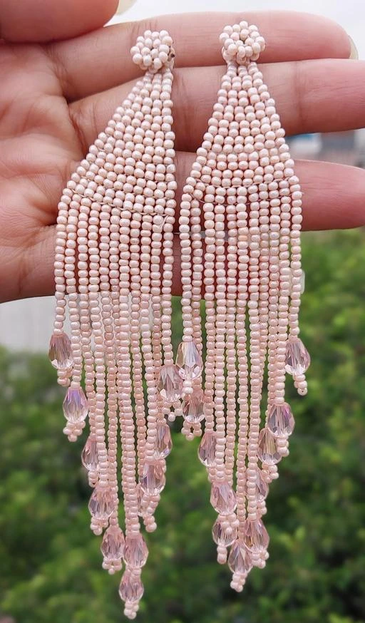 Hot Pink Beaded Drop Earring With Pearls  Digital Dress Room