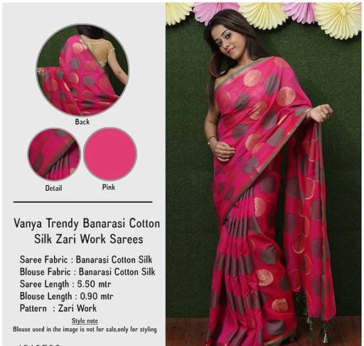 Checkout this latest Sarees
Product Name: *Stylish Banarasi Cotton Silk Zari Work Saree*
Saree Fabric: Cotton Silk
Pattern: Woven Design
Sizes: 
Free Size
Country of Origin: India
Easy Returns Available In Case Of Any Issue


SKU: gul7
Supplier Name: Tdb E-Tail

Code: 855-1916509-5181

Catalog Name: Vanya Zari Woven Banarasi Cotton Silk Sarees With Tassels And Latkans
CatalogID_252838
M03-C02-SC1004