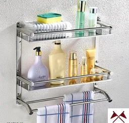 1pc Shower Rod Storage Rack Without Drilling Required Rectangular With  Hooks Abs, Black & White, Shower-head Holder, Bathroom Shelf Tray