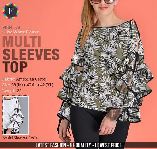 Checkout this latest Tops & Tunics
Product Name: *Multi Sleeve Top*
Fabric: Crepe
Sleeve Length: Long Sleeves
Pattern: Printed
Multipack: 1
Sizes:
M, L
Country of Origin: India
Easy Returns Available In Case Of Any Issue


Catalog Rating: ★3.9 (68)

Catalog Name: Multi Sleeve Top
CatalogID_254331
C79-SC1020
Code: 983-1926697-8001
