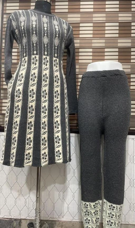 Buy Zigo Wool Fabric High V Neck Self Design Winter Kurta Plazo Set-GroupZG1955-Black_XL  at Amazon.in