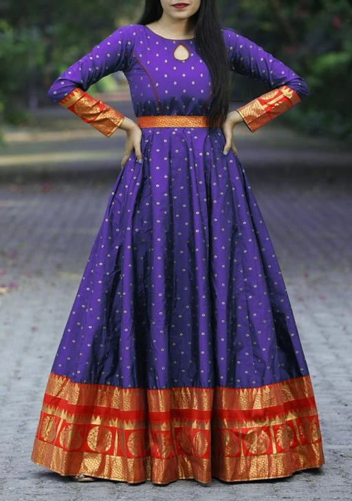  Designer Bule Colored Party Wear Readymade Cotton Gown