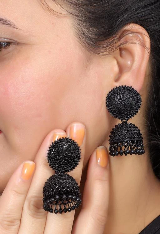 Buy New Collection Black Beads Earrings Gold Design Jhumki Buy Online