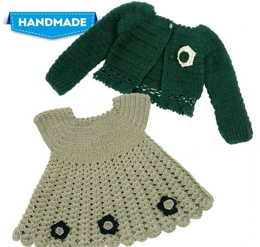 Handmade Woolen Baby Sweaters PinkGreen Frock