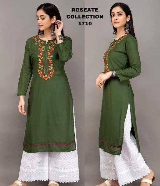 Checkout this latest Kurta Sets
Product Name: *Aagam Pretty Women Kurta Sets*
Kurta Fabric: Rayon
Bottomwear Fabric: Cotton
Fabric: No Dupatta
Sleeve Length: Three-Quarter Sleeves
Set Type: Kurta With Bottomwear
Bottom Type: Palazzos
Pattern: Embroidered
Multipack: Single
Sizes:
L (Bust Size: 40 in, Shoulder Size: 15 in, Kurta Waist Size: 38 in, Kurta Hip Size: 45 in, Kurta Length Size: 42 in, Bottom Waist Size: 30 in, Bottom Hip Size: 26 in, Bottom Length Size: 39 in, Duppatta Length Size: 2.5 in) 
XL
Country of Origin: India
Easy Returns Available In Case Of Any Issue


SKU: Catelog-18#Green
Supplier Name: Exotica Fashion

Code: 077-20043572-5232

Catalog Name: Aagam Pretty Women Kurta Sets
CatalogID_4159440
M03-C04-SC1003