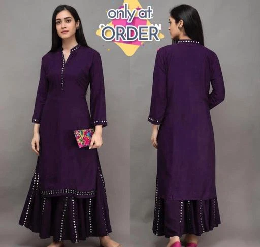 Checkout this latest Kurta Sets
Product Name: *Trendy Graceful Women Kurta Sets*
Kurta Fabric: Rayon
Bottomwear Fabric: Rayon
Fabric: No Dupatta
Sleeve Length: Three-Quarter Sleeves
Set Type: Kurta With Bottomwear
Bottom Type: Palazzos
Pattern: Solid
Multipack: Single
Sizes:
S, M, L (Bust Size: 40 in, Shoulder Size: 15 in, Kurta Waist Size: 34 in, Kurta Hip Size: 42 in, Kurta Length Size: 44 in, Bottom Waist Size: 34 in, Bottom Hip Size: 41 in, Bottom Length Size: 40 in) 
XL, XXL, XXXL
Country of Origin: India
Easy Returns Available In Case Of Any Issue


SKU: NirdhaPurple05MohiniT
Supplier Name: nirdha_creation

Code: 154-20111016-6921

Catalog Name: Trendy Graceful Women Kurta Sets
CatalogID_4176483
M03-C04-SC1003