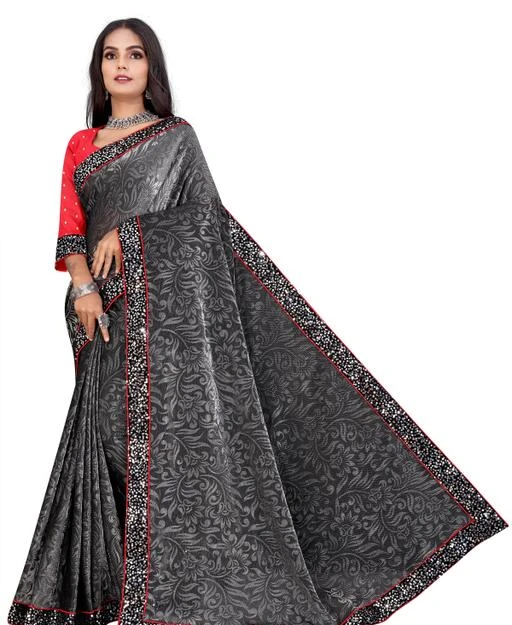 Stylish bollywood solid plain saree grey