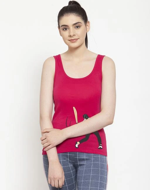 Ladies Sleeveless Cotton Tops, Pattern : Printed, Color : Pink at
