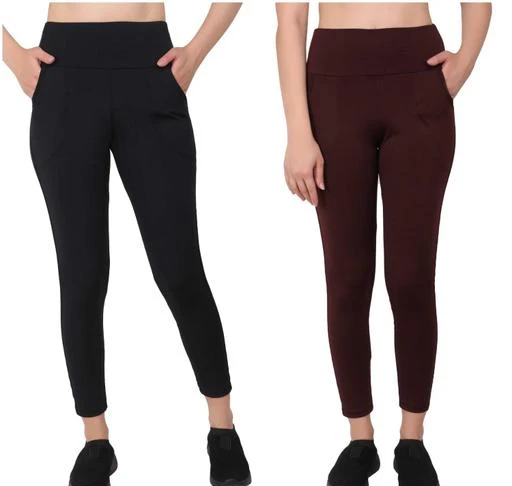  Women Gym Tighty Leggings With Pocket Combonavy Maroon / Casual