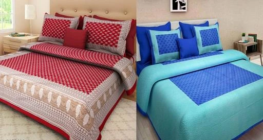Checkout this latest Bedsheets
Product Name: *Jaipuri 90X100 Cotton Bedsheet Combo Pack 2 Double Bed Bedsheet with 4 Pillow Cover*
Fabric: Microfiber
No. Of Pillow Covers: 4
Thread Count: 220
Multipack: Pack Of 2
Sizes:
Queen (Length Size: 93 in, Width Size: 83 in, Pillow Length Size: 27 in, Pillow Width Size: 17 in) 
Easy Returns Available In Case Of Any Issue


Catalog Rating: ★4 (82)

Catalog Name: Gorgeous Alluring Bedsheets
CatalogID_4293601
C53-SC1101
Code: 356-20556031-4791