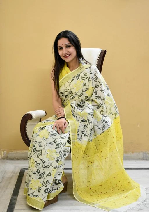 fcity.in - Bagru Hand Block Printed Linen Sarees / Aagam Refined