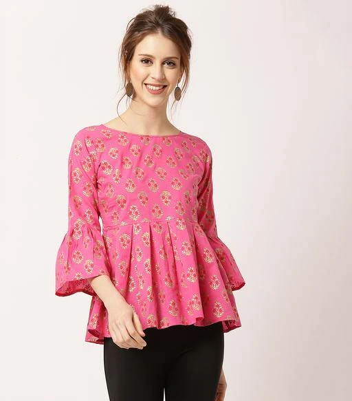 fcity.in - The Nks Plus Women Pink 34th Sleeve Floral Print Aline Top ...