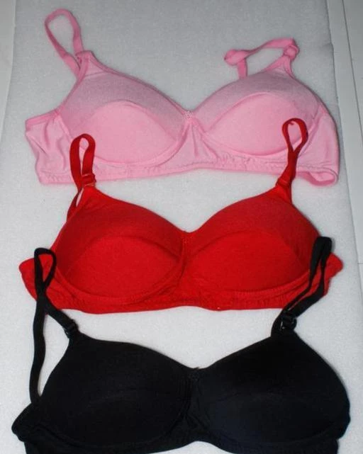  Silk Seed Women Girl Padded Foam Bra 3 Pieces Unique Colours Red