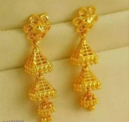 Fancy Traditional Wedding Yellow Gold Earrings 22kt  Welcome to Rani  Alankar