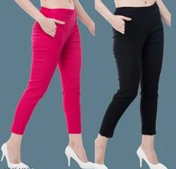  Polyester Blend Solid Women Trousers Black Pants