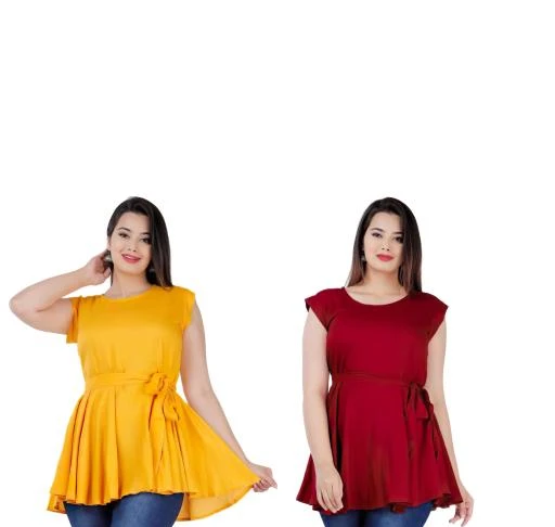 Checkout this latest Tops & Tunics
Product Name: *Trendy Feminine Women Tops & Tunics*
Fabric: Rayon
Sleeve Length: Sleeveless
Pattern: Solid
Sizes:
XS, S (Bust Size: 36 in, Length Size: 26 in) 
M (Bust Size: 38 in, Length Size: 26 in) 
L (Bust Size: 40 in, Length Size: 27 in) 
XL (Bust Size: 42 in, Length Size: 27 in) 
XXL (Bust Size: 44 in, Length Size: 28 in) 
Country of Origin: India
Easy Returns Available In Case Of Any Issue


SKU: (CINCHED TOP 2 PACK) YELLOW & MAROON 
Supplier Name: Krishna Fashion

Code: 464-21555227-999

Catalog Name: Comfy Latest Women Tops & Tunics
CatalogID_4556972
M04-C07-SC1020