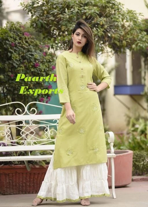 Kurta Sets
Women Rayon A-line Embroidered Long Kurti With Palazzos
Fabric: Kurti - Rayon ,  Palazzo - Rayon
Sleeves: 3/4 Sleeves Are Included
Size:  Kurti - M - 38 in, L - 40 in, XL - 42 in, XXL - 44 in (Refer Size Chart) , Palazzo - M - 30 in, L - 32 in, XL - 34 in, XXL - 36 in
Length: Up To 42 in
Type: Stitched
Description: It Has 1 Piece Of Women's Kurti & 1 Piece Of Palazzo 
Work: Embroidery Work
Sizes Available: 

SKU: PE19A052 Light Green Sarara Set
Supplier Name: PRTH EXPORT

Code: 815-2167392-7131

Catalog Name: Women Rayon A-line Embroidered Long Kurti With Palazzos
CatalogID_287704
M03-C04-SC1003