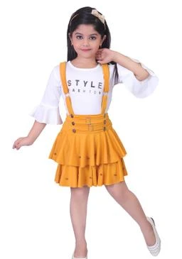  Cutie Stylish Mickey Denim Girl Skirt Dungaree With Tshirt Pretty