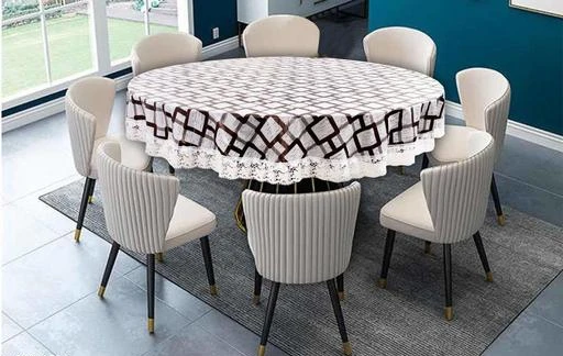 Pvc Printed 6 Seater Round Dining Table, 72 In Round Table Pad