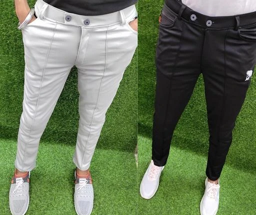 Women stylish Cotton lycra Blend Trousers/Pants/Women lower pyjama  jogger-Combo Pack of 2 Grey,Black