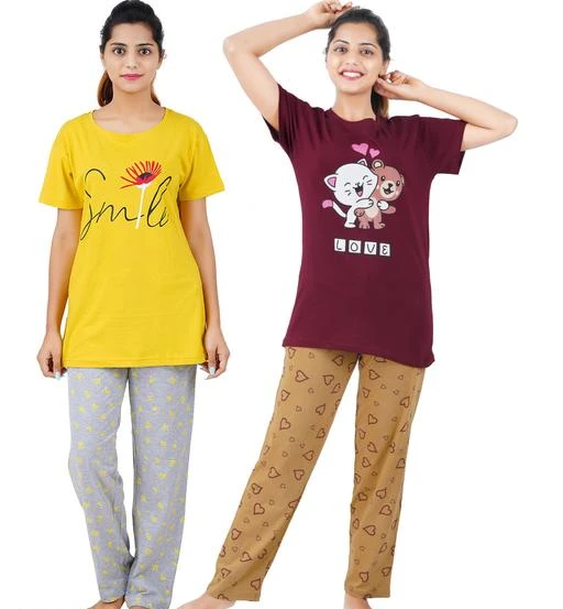 Checkout this latest Nightsuits
Product Name: *Siya Alluring Women Nightsuits*
Top Fabric: Cotton
Bottom Fabric: Cotton
Top Type: Tshirt
Bottom Type: Pyjamas
Sleeve Length: Short Sleeves
Pattern: Printed
Net Quantity (N): 2
Sizes:
S, M, XL (Top Bust Size: 37 in, Top Length Size: 27 in, Bottom Waist Size: 26 in, Bottom Length Size: 42 in) 
XXL, XXXL, 4XL
Shop from a Wide Range of Pure Fashion Printed Top & All Over Print Pyjama Set / Pajama Night Suit Set / Sleep wear Set / Loungewear Set for Super Comfortable and Nice Sleep. Please Refer Our Size Chart for Perfect Fit.
Country of Origin: India
Easy Returns Available In Case Of Any Issue


SKU: 65188PF-SYlw Cmb 2 Ntst LveMrn/XL
Supplier Name: PURE FASHION

Code: 3601-22011276-9941

Catalog Name: Siya Alluring Women Nightsuits
CatalogID_4681395
M04-C10-SC1045